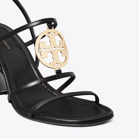 NEW Tory Burch Capri Miller wedge black w gold logo size 8.5 - Picture 3 of 6